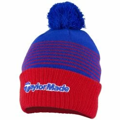 TaylorMade Striped Bobble Beanie Hat (Red/Blue)
